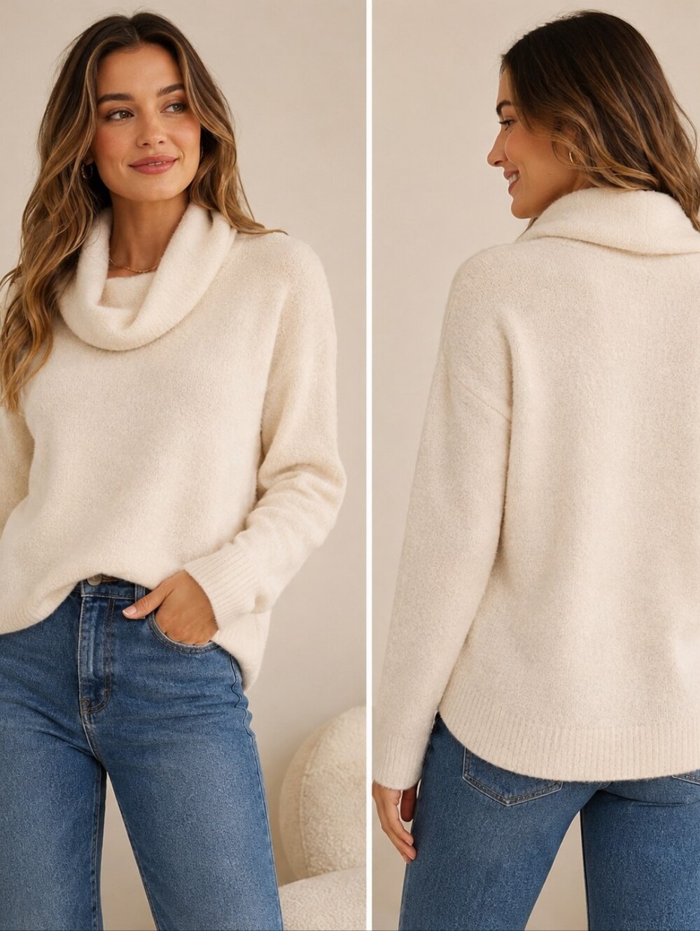 Banana Republic Cream Cowl Neck Soft Knit Sweater Women’s Medium